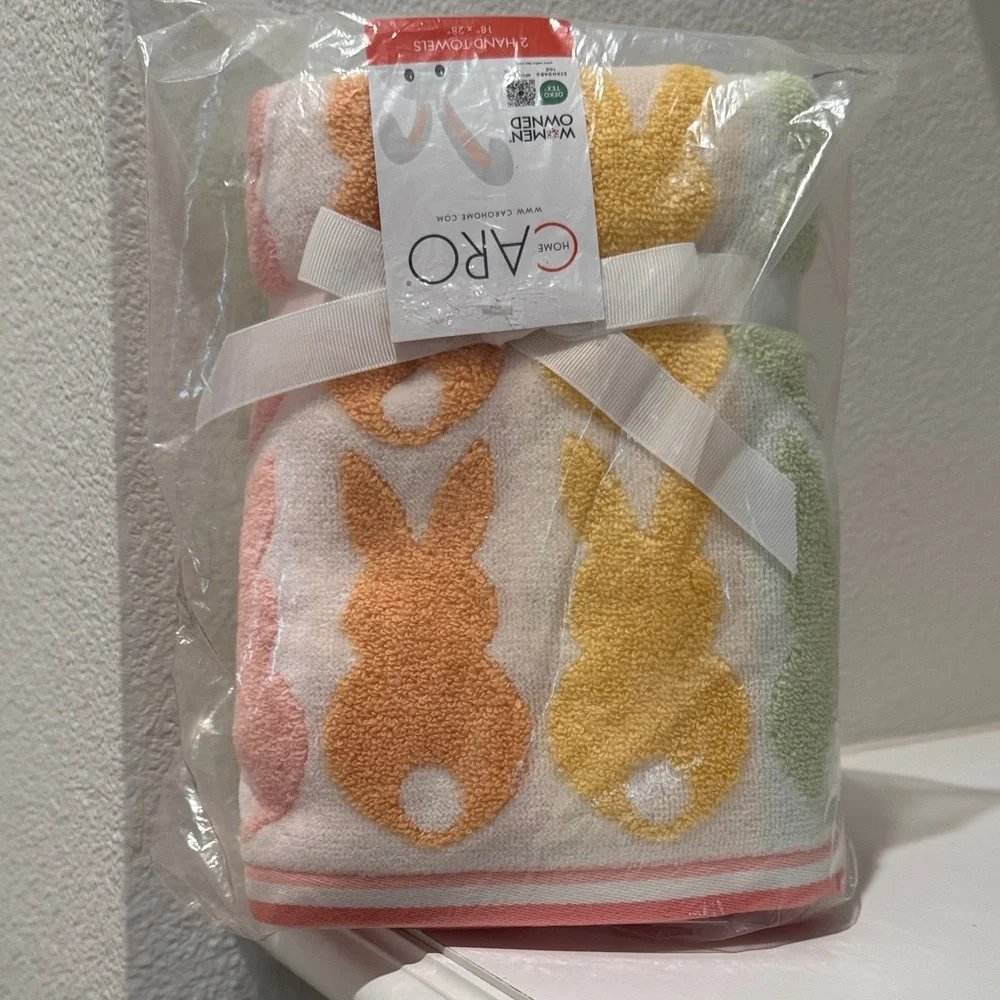 CARO Home Bunny Design Hand Towels - Orange, Green, Pink, Blue , peach, apricot